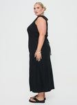 side view of model wearing Princess Polly Chosen Girl Linen Blend Maxi Dress Black Curve Square Neck 