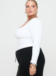 White Long sleeve crop top Square neckline, pinched bust