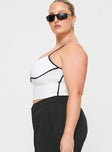 side view of model wearing Princess Polly Maidenwell Contrast Top White Curve Sleeveless Square Neck 