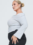 Princess Polly Curve  Off-the-shoulder top Folded neckline, split at sides  Good stretch, unlined  Princess Polly Lower Impact