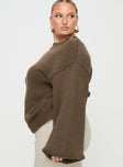 Brown Knit sweater Oversized fit, rounded neckline, relaxed sleeves, drop shoulder