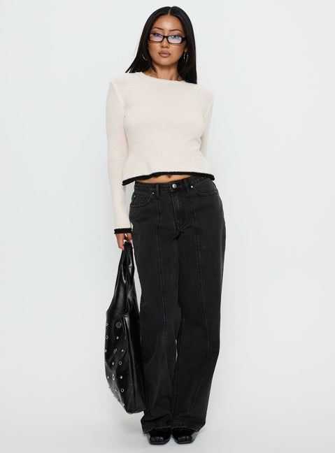 front view of model wearing Princess Polly Lando Low Rise Straight Leg Jeans Washed Black Low Rise Jeans 