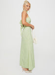 side view of model wearing Princess Polly Burner Maxi Dress Green Sweetheart Neckline 