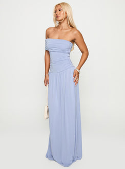 front view of model wearing Princess Polly Decadence Strapless Maxi Dress Lilac Straight Neck 