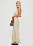 side view of model wearing Princess Polly Osment Knit Maxi Dress Cream Crew Neck 