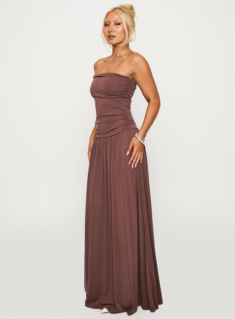 Decadence Strapless Maxi Dress Brown | Princess Polly Decadence Strapless Maxi Dress Brown | Princess Polly