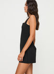 side view of model wearing Princess Polly Faraday Mini Dress Black Square Neck 