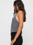 side view of model wearing Princess Polly Anatolius Top Pinstripe Grey Sleeveless V-Neck 