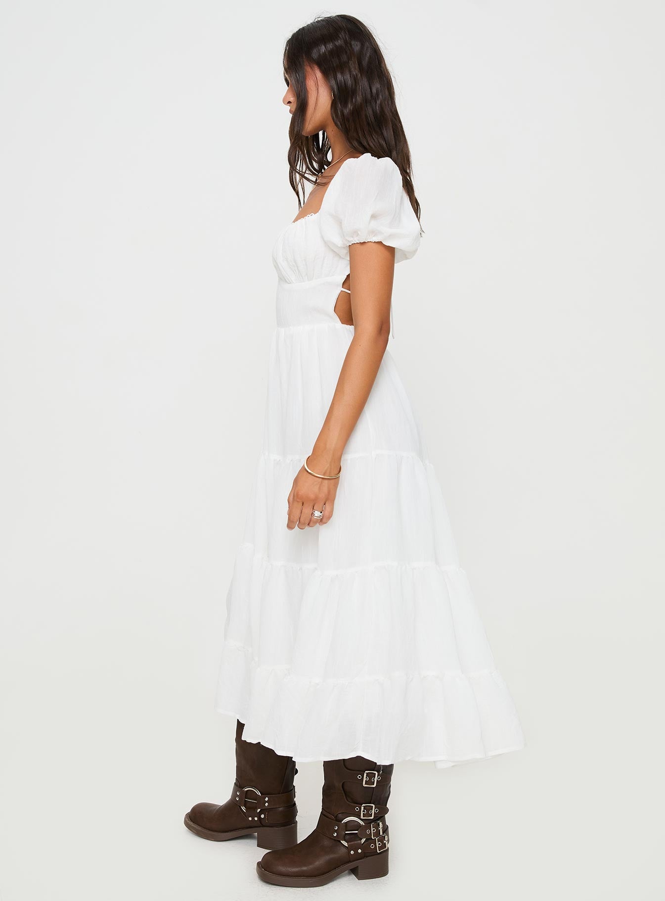 Princess Polly Women's Danny Tiered Midi Dress - White - Casual Dresses Princess Polly Women's Danny Tiered Midi Dress - White - Casual Dresses