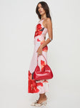 Floral maxi dress Adjustable shoulder straps, asymmetric neckline, ruching at waist Good stretch, fully lined 