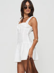 Mini dress Elasticated shoulder straps, square neckline, invisible zip fastening at side, faux button down front, tiered skirt Non-stretch material, partially lined