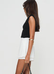 High rise shorts Pleats at waist, invisible zip fastening down side Non-stretch material, fully lined 