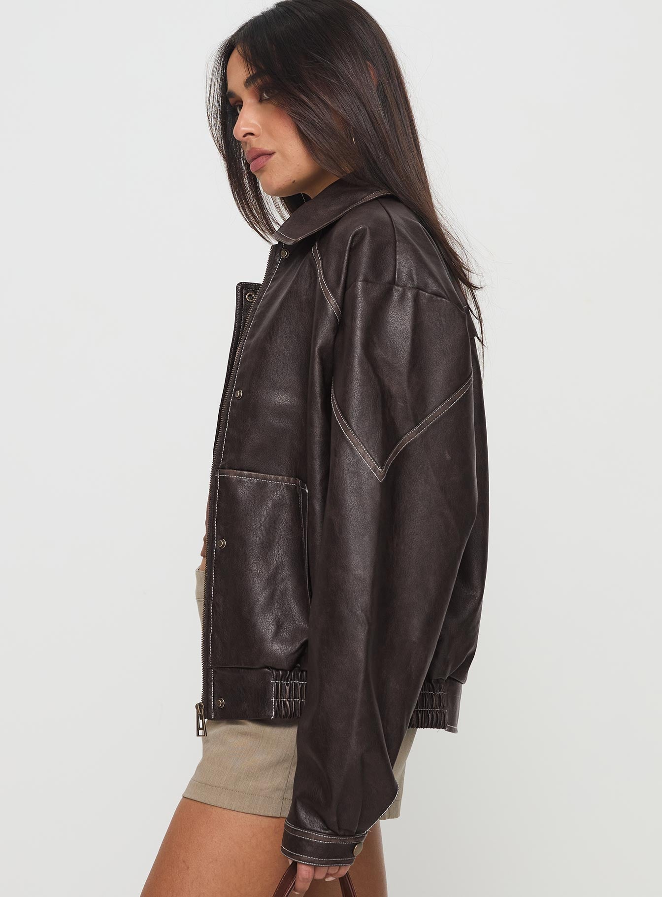 ジャケット・アウター ABEUNDMOR FAUX LEATHER JACKET BROWN Milford Faux Leather Balloon Jacket - Brown – The Frankie Shop