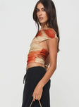 Graphic print crop top High neckline, ruched design Good stretch, fully lined