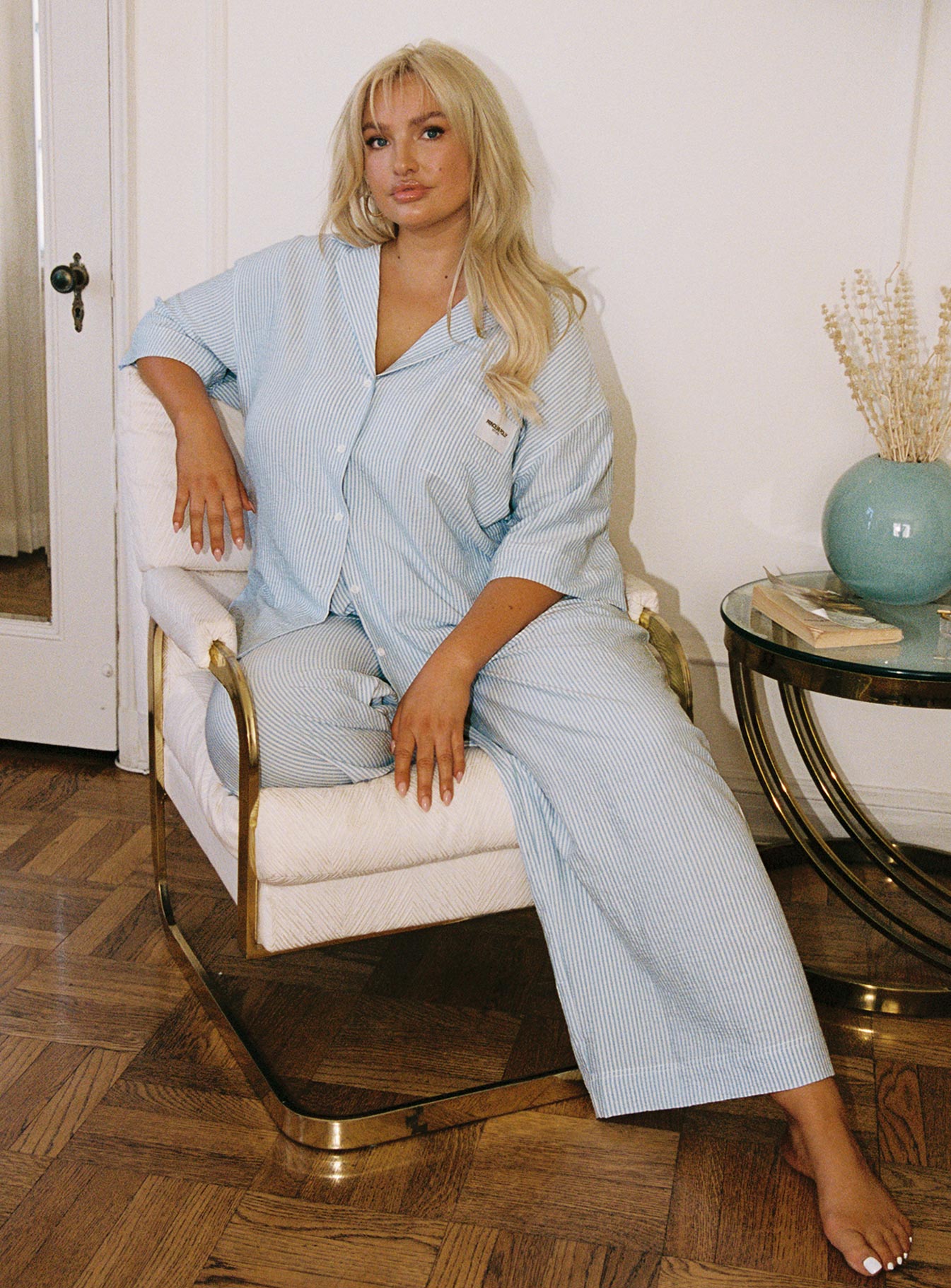 Striped sleep pants High rise, elasticated waistband, twin hip pockets, straight leg