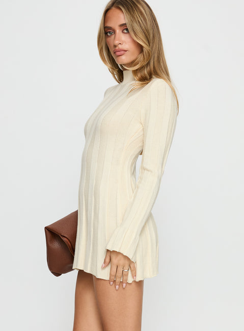 Princess Polly Women's Carlee Mock Neck Long Sleeve Rib Sweater Minidress - Natural - Mini Dresses Princess Polly Women's Carlee Mock Neck Long Sleeve Rib Sweater Minidress - Natural - Mini Dresses