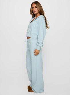 side view of model wearing Princess Polly Mindful Low Rise Pant Blue Low Rise Pants 