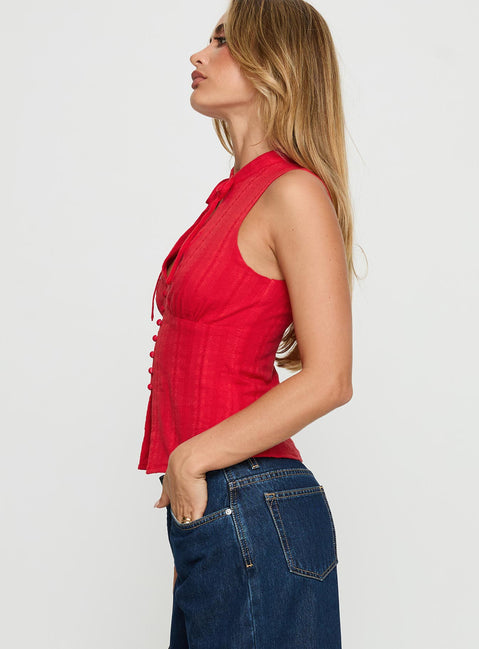 Tempting Tie Detail Top Red
