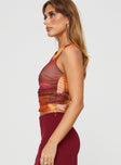 Tank top Mesh material, tie-dye print, high neckline, ruching detail at sides Good stretch, fully lined 