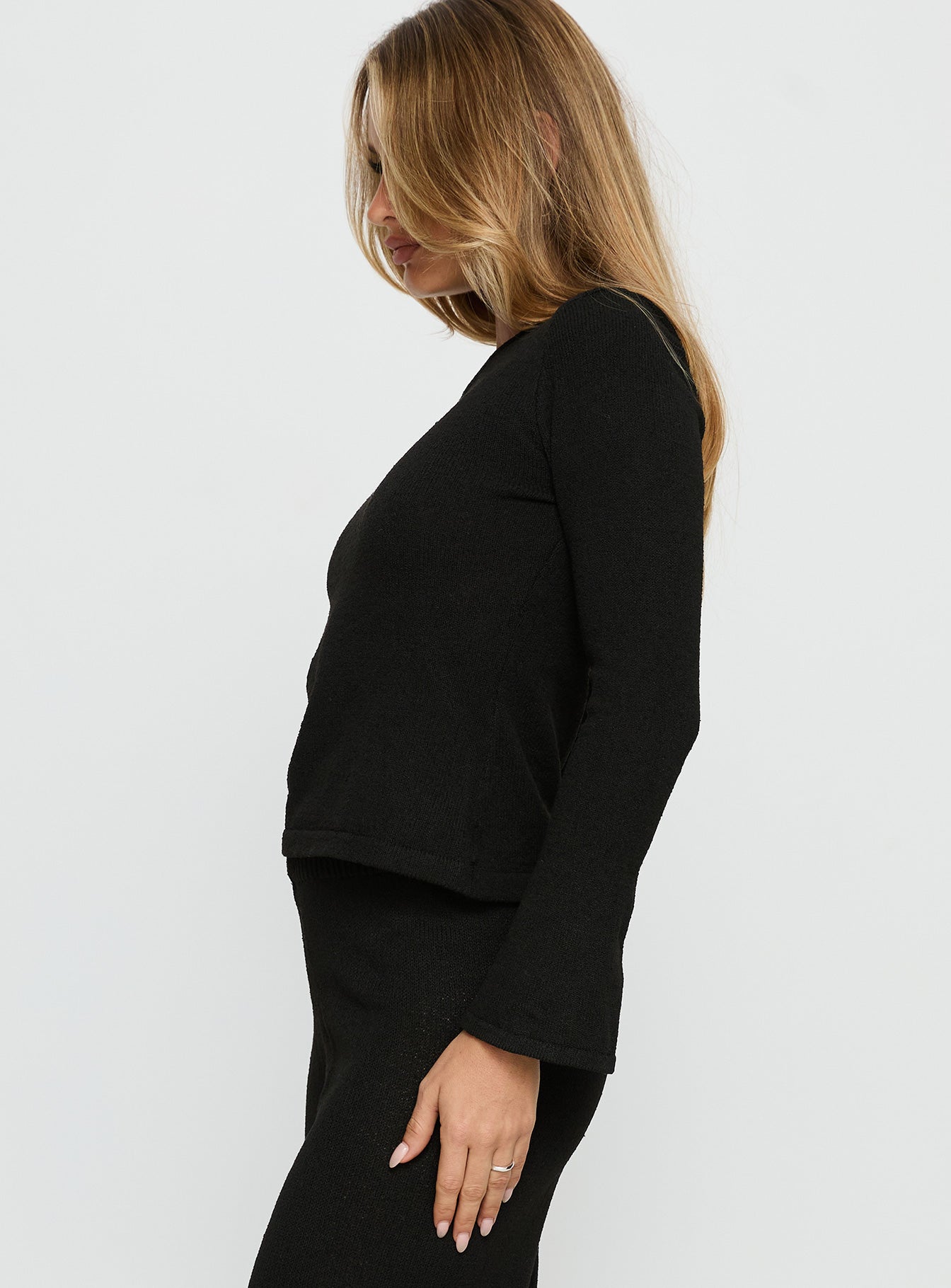 Jaede Off Shoulder Knit Sweater Black | Princess Polly