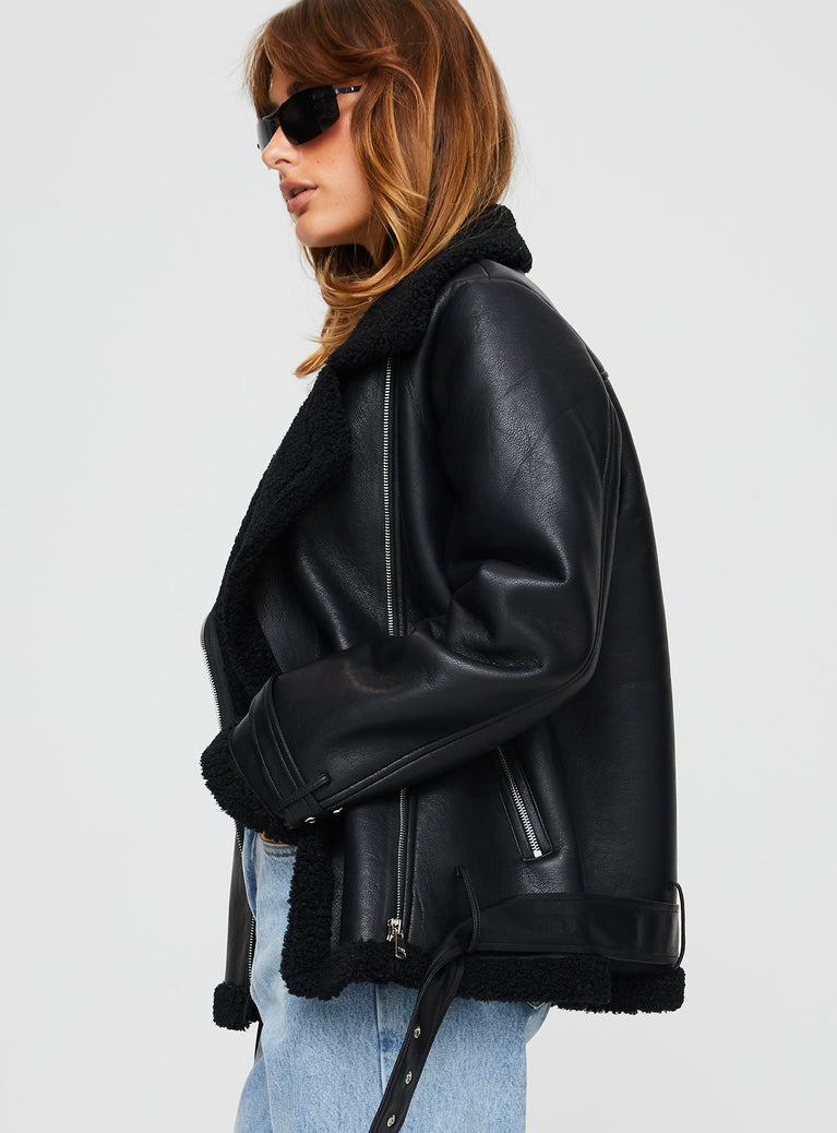 Maudie Shearling Faux Leather Jacket Black