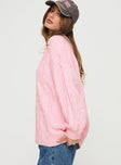 side view of model wearing Princess Polly Moldova Knit Sweater Pink Long 