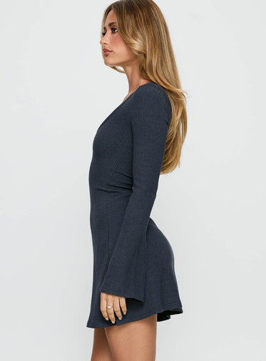 Best Interest Long Sleeve Mini Dress Navy