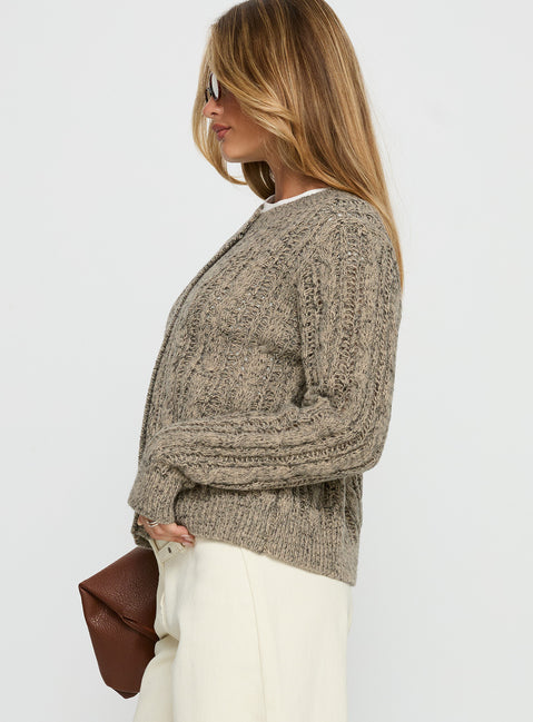 side view of model wearing Princess Polly Kaytee Button Up Knit Cardigan Grey 