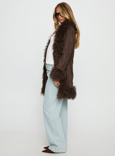 Josefina Faux Fur Detail Jacket Chocolate