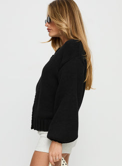 side view of model wearing Princess Polly Edern Cardigan Black regular 