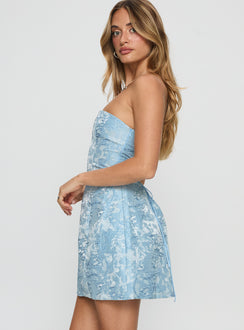 Heaven Sent Strapless Mini Dress Blue
