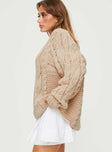 Ellison Cable Knit Sweater Beige Princess Polly  Long 