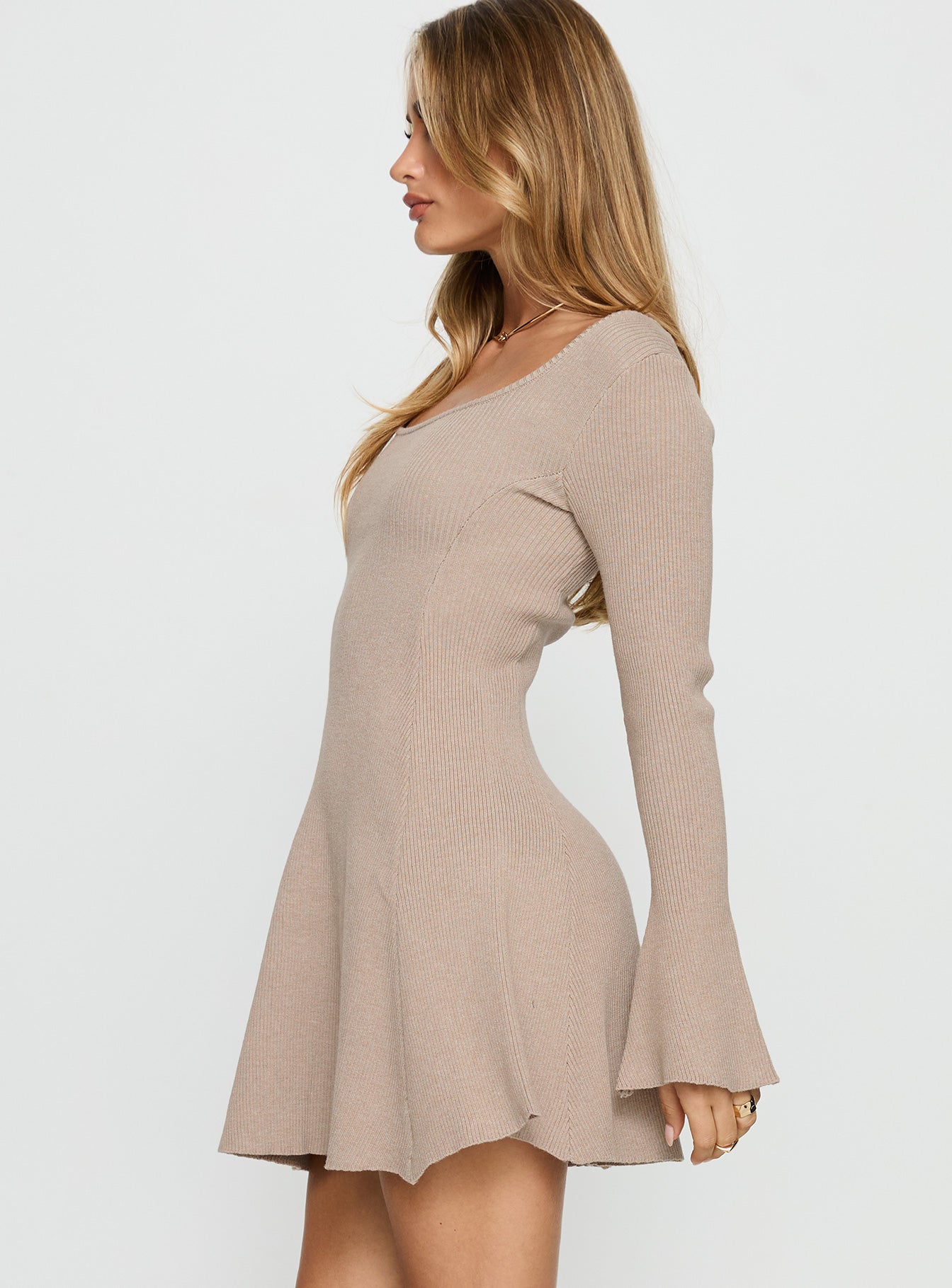 Mariel Long Sleeve Knit Mini Dress | Beige | Womens | Princess Polly Mariel Long Sleeve Knit Mini Dress | Beige | Womens | Princess Polly