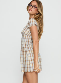 Mystee Plunge Neck Playsuit Blue Check