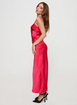 side view of model wearing Princess Polly Joane Maxi Dress Red Sweetheart Neckline 