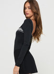 Front view of model wearing  front Princess Polly Full Sleeves High Neck  Keating Long Sleeve Bodysuit Black