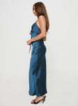 side view of model wearing Princess Polly Maguire Maxi Dress Navy Plunger 