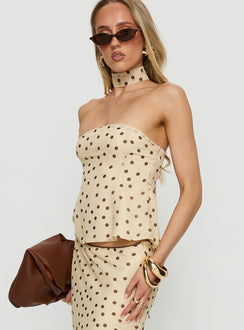 Sydni scarf detail strapless top Yellow / Chocolate polka