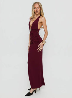 Best In Show Halter Hardware Maxi Dress Burgundy