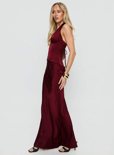 In A Trance Halter Corset Maxi Dress Red