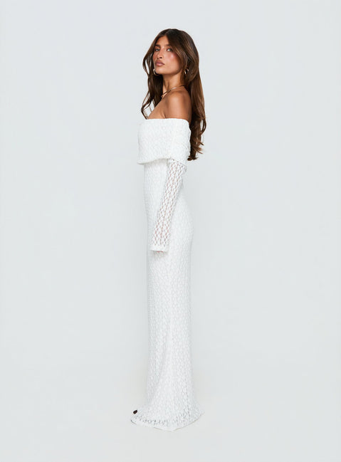Sofenna Long Sleeve Off Shoulder Maxi Dress White | Princess Polly Sofenna Long Sleeve Off Shoulder Maxi Dress White | Princess Polly