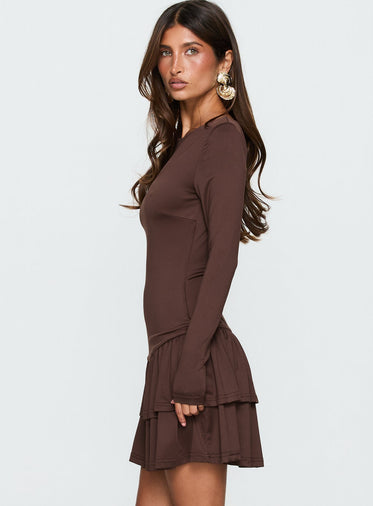 knee length dresses for ladies Lukea Long Sleeve Mini Dress | Brown | Womens