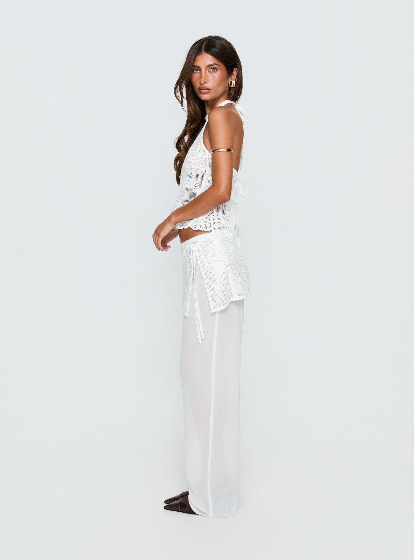 Claudie Layered Lace Straight Leg Pants White