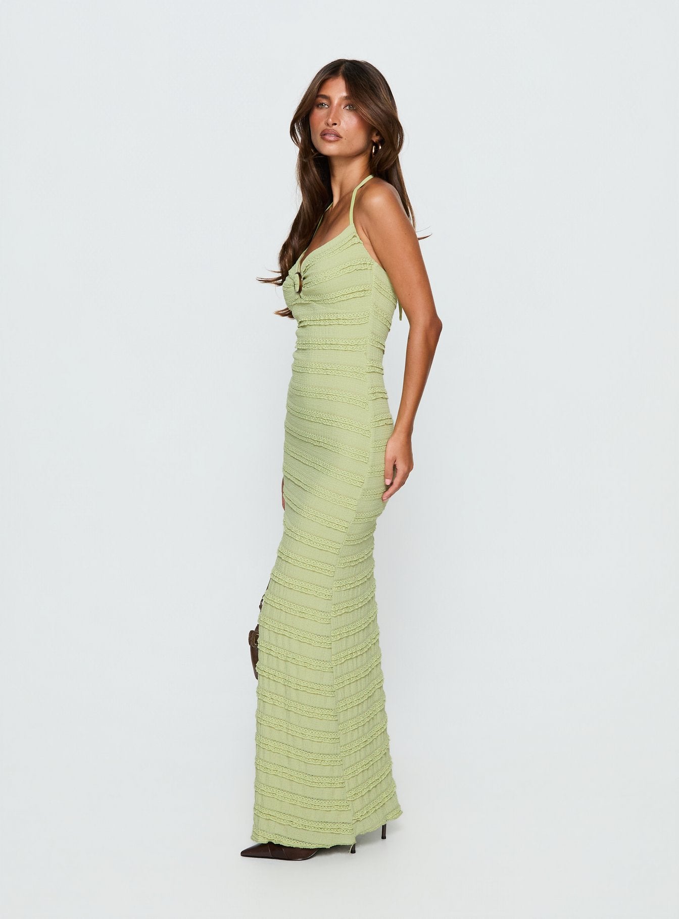 Liskaia Textured Halter Maxi Dress | Soft Green | Womens | Princess Polly Lower Impact