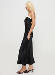 side view of model wearing Princess Polly Phillipa Strapless Maxi Dress Black Straight Neck 