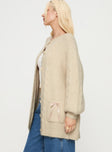 side view of model wearing Princess Polly Cameliah Knit Cardigan Cream Long 