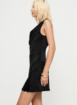 side view of model wearing Princess Polly Old Money Mini Dress Black Cowl Neck 