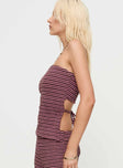 side view of model wearing Princess Polly Televize Strapless Top Brown / Pink Sleeveless straight 