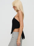 side view of model wearing Princess Polly Harford One Shoulder Top Black Sleeveless Asymmetric Neckline 