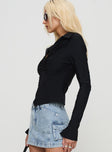 side view of model wearing Princess Polly Witherspoon Long Sleeve Top Black Full Sleeves High Neck 